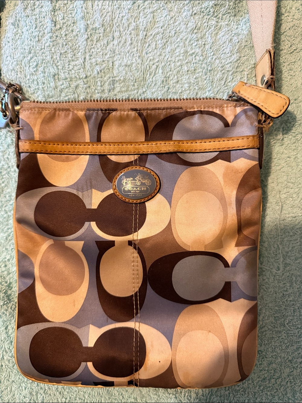 Coach Small Crossbody Bag in Brown and Tan Signature Print